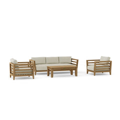 Anderson Teak Córdoba outdoor teak wood sofa set with pomegranate cushions, deep seating, part of the 9-color Cordoba collection.