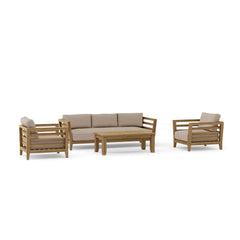 Anderson Teak Cordoba teak wood outdoor sofa set in deep seating with colorful cushions, designed for garden lounge relaxation.