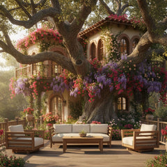 Anderson Teak Cordoba teak wood outdoor sofa set in deep seating with pomegranate cushions, part of the 9-color Cordoba collection.