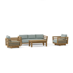 Anderson Teak Córdoba Teak Wood outdoor sofa set with deep seating in pomegranate, part of the 9-color Cordoba collection.