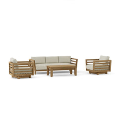 Anderson Teak Cordoba teak wood outdoor sofa set with deep seating in pomegranate color, part of the 9-color garden lounge collection.