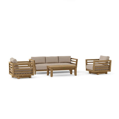Anderson Teak Cordoba teak wood outdoor sofa set with deep seating in pomegranate color, part of the 9-color Cordoba collection.