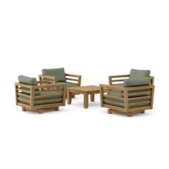 Anderson Teak Córdoba Teak Wood outdoor sofa set with deep-seating swivel chairs in pomegranate, part of the 9-color Córdoba collection.