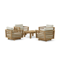 Anderson Teak Córdoba teak wood outdoor sofa set in deep seating with pomegranate cushions, part of the 9-color Cordoba collection.