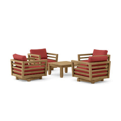 Cordoba Teak Wood Seating set by Anderson Teak, outdoor patio sofa with deep seating in vibrant pomegranate color.