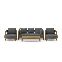 Anderson Teak Coronado 6-piece teak wood outdoor sofa set with deep seating, shown in pomegranate color for garden lounge.
