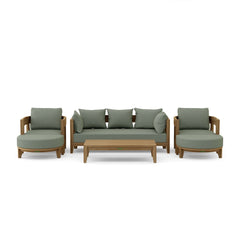 Anderson Teak Coronado 6-piece teak wood outdoor sofa set with deep seating in pomegranate color, designed for garden lounge.