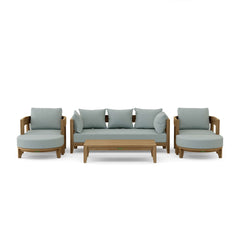 Anderson Teak Coronado 6-piece teak wood outdoor sofa set with deep seating in pomegranate color for garden lounge.