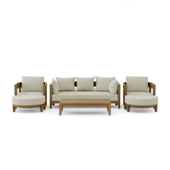 Anderson Teak Coronado 6-piece teak wood outdoor sofa set with deep seating in pomegranate, designed for garden lounge comfort.