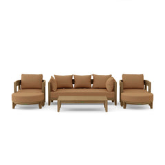 Anderson Teak Coronado 6-piece teak wood outdoor sofa set with deep seating in pomegranate color, part of the 9 designer color options.