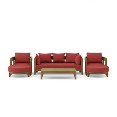 Anderson Teak Coronado 6-piece teak wood outdoor patio sofa set with deep seating in pomegranate color for garden lounge.
