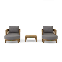 Anderson Teak Coronado 5-piece teak wood deep seating outdoor patio sofa set with colorful cushions in Pomegranate.