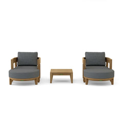 Anderson Teak Coronado 5-piece teak wood deep seating patio sofa set with colorful cushions for outdoor garden lounge.