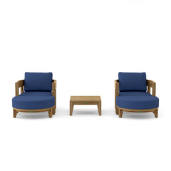 Anderson Teak Coronado 5-piece teak wood outdoor sofa set with deep seating in pomegranate color, suitable for garden lounge areas.