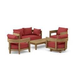 Anderson Teak Coronado 5-piece deep seating outdoor sofa set in Pomegranate with plush cushions and designer color options.