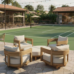 Anderson Teak Coronado 6-piece deep seating outdoor sofa set with plush cushions in pomegranate color, designed for garden lounge.
