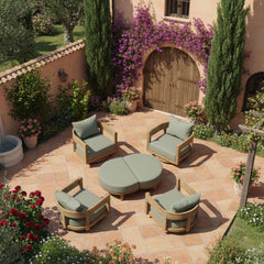 Anderson Teak Coronado 6-piece deep seating outdoor sofa set in pomegranate color with cushions for garden lounge.