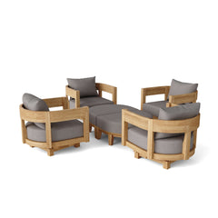 Anderson Teak 6-piece Coronado teak wood deep seating outdoor sofa set with plush cushions in pomegranate color.