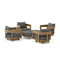 Anderson Teak Coronado 6-piece teak wood deep seating sofa set in pomegranate, outdoor patio lounge with colorful cushions.
