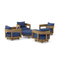 Anderson Teak 6-piece Coronado teak wood deep seating sofa set with cushions in vibrant pomegranate color for outdoor patio.