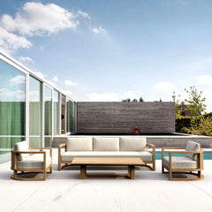 Anderson Teak Junus Teak Wood Deep Seating Sofa Set in Pomegranate with 9 designer colors for outdoor garden lounge.