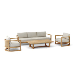 Anderson Teak JUNUS teak wood deep seating sofa set in Pomegranate, part of the 9-color designer outdoor patio collection.