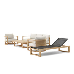 Anderson Teak JUNUS teak wood deep seating sofa set with pomegranate cushions, outdoor patio furniture, 9 designer color options