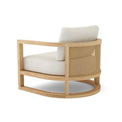 Anderson Teak Junus teak wood outdoor sofa set with deep seating, in pomegranate color, designed for garden and patio lounging.