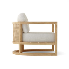 Anderson Teak Junus teak wood deep seating outdoor sofa set in pomegranate, part of the 9-designer color collection for garden lounge.