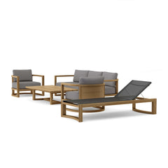 Anderson Teak Junus deep seating outdoor sofa set in pomegranate color, featuring plush cushions for garden lounge comfort.