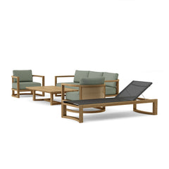 Anderson Teak Junus Teak Wood deep seating outdoor sofa set in Pomegranate color with plush cushions for garden lounge.