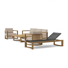 Anderson Teak JUNUS teak wood deep seating sofa set in Pomegranate color, outdoor patio furniture with stylish design and cushions