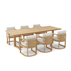 Anderson Teak JUNUS dining table set in Pomegranate with nine designer color options, featuring stylish, modern furniture design.