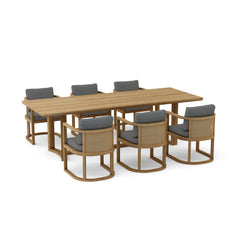 Anderson Teak JUNUS dining table set in cast pomegranate with 9 designer colors, featuring a stylish sofa and table design.