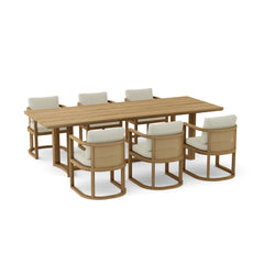 Anderson Teak JUNUS dining table set in cast pomegranate with nine designer color options, featuring a modern sofa design.