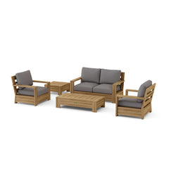 Anderson Teak 5-piece teak wood deep seating outdoor sofa set with colorful cushions for garden lounge relaxation.