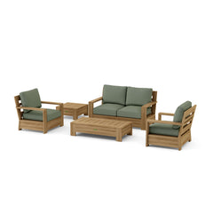 Anderson Teak 5-piece teak wood deep seating outdoor sofa set in pomegranate, designed for garden lounge relaxation.