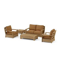 Anderson Teak 5-piece teak wood deep seating sofa set with colorful cushions for outdoor garden lounge.