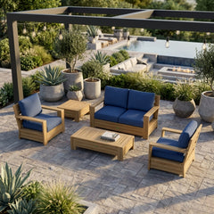 Anderson Teak 5-piece teak wood outdoor sofa set with cushions, designed for garden lounge and patio relaxation in vibrant colors.
