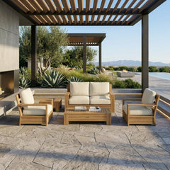 Anderson Teak 5-piece teak wood outdoor sofa set with deep seating, perfect for garden lounge, in vibrant designer colors.