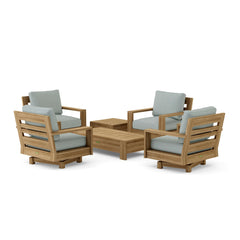 Anderson Teak 6-piece teak wood deep seating outdoor sofa set with colorful cushions for garden patio lounging.