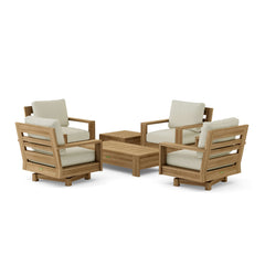 Anderson Teak 6-piece outdoor teak wood deep seating patio sofa set with colorful cushions for garden lounge.
