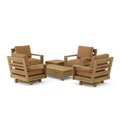 Anderson Teak 6-piece teak wood deep seating outdoor sofa set in Pomegranate color for garden lounge and patio relaxation.