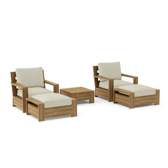 Anderson Teak 5-piece Madera teak wood deep seating patio sofa set in Pomegranate with designer colors for outdoor luxury.