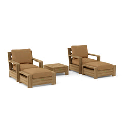 Anderson Teak 5-piece deep seating sofa set in Pomegranate teak wood with plush cushions for outdoor patio and garden.