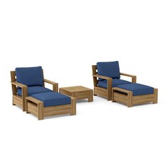 Anderson Teak 5-piece Madera teak wood outdoor sofa set with deep seating in Pomegranate color for patio and garden.