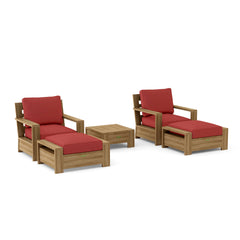 Anderson Teak 5-piece Madera teak wood deep seating sofa set in Pomegranate color, outdoor patio and garden furniture.