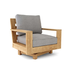 Anderson Teak 6-piece deep seating outdoor sofa set in Pomegranate finish with colorful cushions for garden lounge comfort.