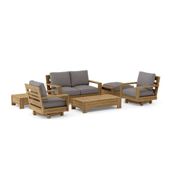 Anderson Teak 6-piece deep seating outdoor sofa set in vibrant pomegranate color, crafted from A-grade teak wood for garden lounge.