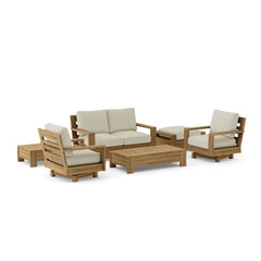 Anderson Teak 6-piece Madera A-Grade teak wood outdoor sofa set with deep seating in pomegranate color, garden lounge furniture.